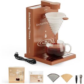 Electric Pour Over Coffee Machine Automatic ,One Button Press Drip Electric Coffee Maker with Elegant Design for Car Camping Hiking Outdoors Portable Use,10oz 400W Americano Dripper (Classical White)