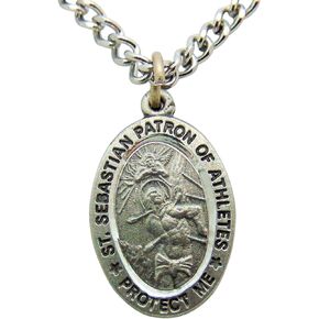 Westmon Works Saint Sebastian Pewter Medal 3/4 Inch Long with Stainless Steel Chain Boxed