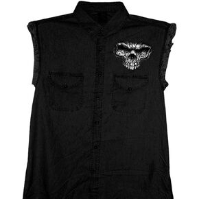 Hot Leathers Men's Denim Shredder Skull Sleeveless Shirt