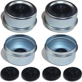 4PCS 2.44" Trailer Hub Dsut Cap,Trailer Axle Wheel Bearing Dust Cap Cup Grease Cover with 8 Rubber Plugs,Hub Dust Caps for Most 5200 to 6000 Pound Axles Dexter EZ Lube Trailer Camper RV