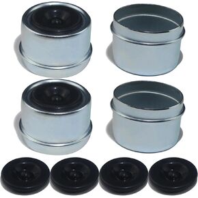 LUXTRKSTO 4PCS 1.98" Trailer Hub Dsut Cap,Trailer Axle Wheel Bearing Dust Cap Cup Grease Cover with 4 Rubber Plugs,Hub Dust Caps for Most 2000 to 3500 Pound Axles Dexter EZ Lube Trailer Camper RV