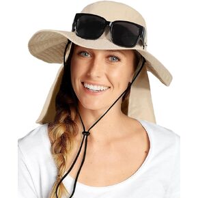 Waterproof Womens UPF50+ Sun Hat with Removable Neck Flap Mens UV Protection Mesh Hat Wide Brim Safari Fishing Rain Hat