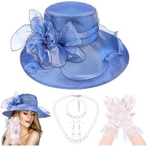 Kentucky Derby Hats Church Dress Hat Organza Church Hat Pearl Injury Kit Lace Gloves for Tea Party Wedding
