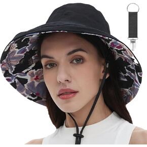 vidsel Womens Sun Hats Wide Brim Reversible Bucket Cotton Hat Packable Summer Travel Cap with Hat Clip,UV Protection