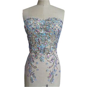 Zbroh Hand Made Crystals Trim Patches Clear AB Colour Sew on Rhinestones Applique 48X32cm for Top Dress Skirt DIY Accessory