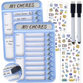 2 Pcs Dry Erase Chore Chart for Kids, Magnetic Whiteboard Checklist Board, Reusable to Do List Board, RV Daily Routine Schedule Board Planner for Refrigerator, Wall, Desk (White)