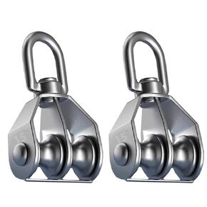 Twours Pulley 304 Stainless Steel Double Pulley Block M20 Small Heavy Duty Swivel Bearing Pulley System for Rigging, Lifting, Cargo Transportation,Gym Equipment (SHL-M20 2PCS)