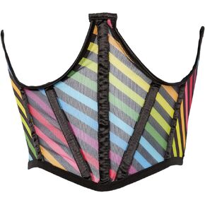 Daisy corsets Womens Rainbow Stripes Print Mesh Open Cup Waist Cincher