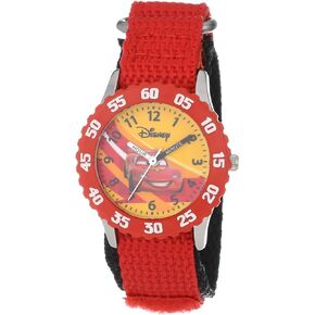 Disney Cars Kids' Bezel Stainless Steel Time Teacher Analog Nylon Strap Watch