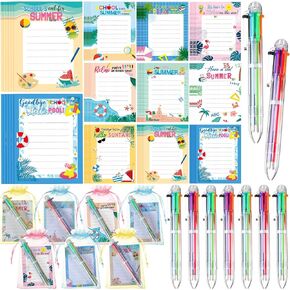 Pasimy 27 Set End of the Year Gifts for Students Summer Notepads with Ballpoint Hawaiian Luau Graduation Sticky Note Ballpoint with Bag for Students Boys Girls Kids Pool Beach Birthday School Gift