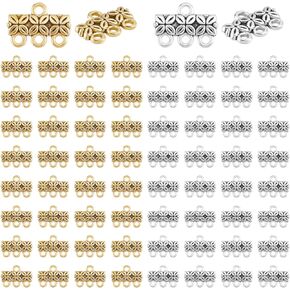 PH PandaHall 2 Colors 3-Layer Clasp, 80pcs Chandelier Components Links Tibetan Alloy Multi Strand Bracelet Necklace Layer Clasp for Multilayer Necklace Dangle Earring Making