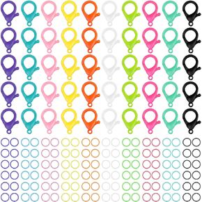 Multicolor Hard Plastic Clips Plastic Lobster Claw Clasps and Open Jump Rings, Cute Lanyard Snap Hooks for Key Chain Ring Toy Chain Clasp DIY Handmade Crafts (100 Pieces)