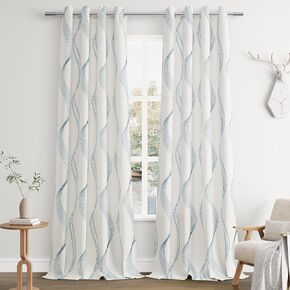 Nanspring Linen Black Patterned Jacquard Room Darkening Curtains 80 Inches Long for Bedroom Grommet Farmhouse Curtains, 52W x 80L