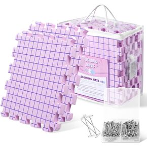 Anower Blocking Mats for Knitting, Extra Thick Crochet Blocking Mats for Crochet Projects, Blocking Mats Boards for Crochet Projects with 150 T-pins and Storage Bag for Knitting Supplies