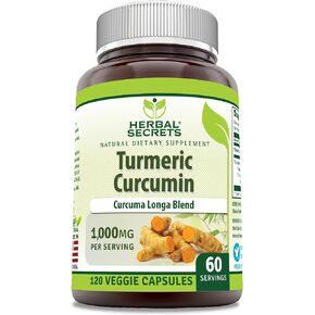 Herbal Secrets Turmeric Curcumin Supplement | 1000 Mg Per Serving | 120 Veggie Capsules | Blend of Turmeric Powder & Turmeric Extract | Non-GMO | Gluten Free | Made in USA