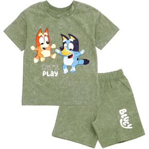 Bluey Boys Vintage Drop Shoulder T-Shirt and Shorts Outfit Set Toddler to Little Kid