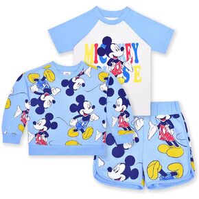 Disney Mickey Mouse Boys Short Sleeve T-Shirt, Shorts, and Sweatshirt 3 Piece Set for Toddlers - Blue/White