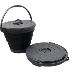 SAMMART Set of 2-10L (2.64Gallon) Collapsible Fishing Bucket Locking Lid, 31cm Dia. (2, Grey)
