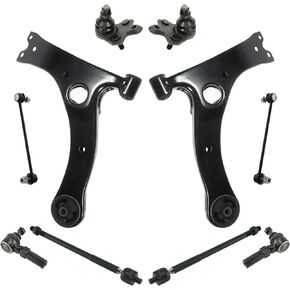 TRQ 10 Piece Suspension Kit Lower Control Arms & Ball Joints Sway Bar Links Tie Rods Compatible with 2009-2013 Toyota Corolla Matrix