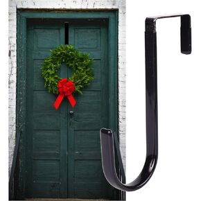Junfamilee Black Wreath Hanger - Strong Bearing Fall Wreath Christmas Halloween Decorations Carbon Steel Wreath Door Hook 5" Height Wreath Hangers, Home Décor Accents