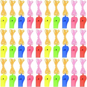 50 Pieces Plastic Whistles with Lanyard Loud Crisp Sound Whistles Bulk for School Trainning Christmas Birthday Party Goody Bag Fillers Party Noisy Whistles