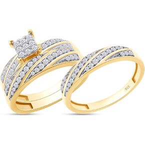 SAVEARTH DIAMONDS 0.50 Carat (ctw) Round White Lab Created Moissanite Diamond Cluster Style Men & Women's Engagement Ring Trio Set 1/2 CT, 925 Sterling Silver