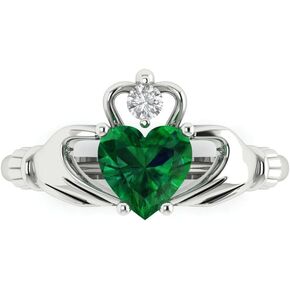 Clara Pucci 1.52ct Heart Cut Irish Celtic Claddagh Solitaire Simulated Green Emerald designer Modern Statement Ring Solid 14k White Gold