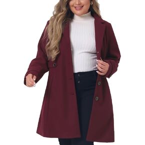 Agnes Orinda Plus Size Coat for Women Single Breasted Notched Lapel Elegant Winter Long Coat