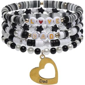 Artinhand 5Pcs Father's Day Love Bracelet Heishi Bracelet Boho Clay Elastic Bracelet Fashion Beach Surf Bracelet Birthday Gift（2401）