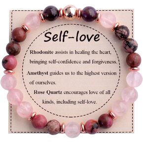 KSQS Healing Stone Bead Bracelet for Women, Natural Gemstones Balance Protection Bracelet, Spiritual Crystal Beads Bracelet Anxiety Relief with Meaning Card