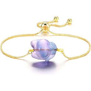 Jovivi Fox Crystal Bracelets for Women Girls Adjustable 14K Gold Plated Copper Natural Gemstone Carved Fox Amulet Charm Protetction Healing Crystal Stretch Ankle Bracelet