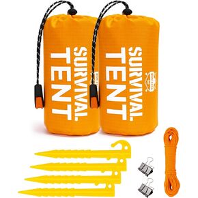 Monterra Emergency Tent, 2 Person Survival Shelter, Thermal Mylar, Waterproof, Outdoor Camping Gear and Equipment, Survival Kits, Compact Bivvy Tarp, Includes Paracord and Accessories.