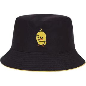 QOOEQPQY Unisex Duck Bucket Hat Fashion Reversible Embroidered Hat Double Sided Wear Fisherman Cap
