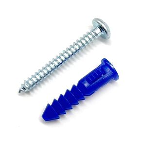7 pk Ribbed Plastic Anchors with Screws Set for Drywall or Concrete, Includes 7X Blue #10-#12 x 1-1/4 in Expansion Anchor and 7X Combo Drive #10 x 1-1/2 in Screw