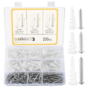 200 Pcs Self Drilling Wall Anchors and Screws for Drywall, Include 100 Pcs Drywall Anchors and 100 Pcs Pan Head Self Tapping Screws, Hollow Sheetrock Dry Wall Anchors and Screws Kit for Hanging