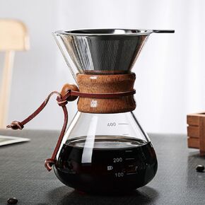 Coffee Brewer,Pour Over Coffee Maker 400ml Double Filter Wooden Sleeve Coffee Brewer Filter Suitable for Home Cafe Parties