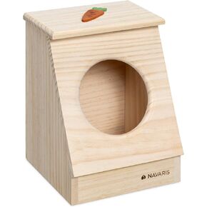 Navaris Hay Feeder for Rabbit - Wood Hay Holder for Small or Medium Rabbits, Bunny, Guinea Pig - Wooden Animal Feed Food Box with Cute Carrot Design