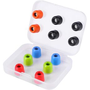 LUDOS Comfy Earbuds Replacement Memory Foam Ear Tips for Ear Buds and Earphones, with Color Red Green Orange Blue Eartips, Washable, Isolates from Outside Noise, Extra Resistant, Size 4.9mm Earpads