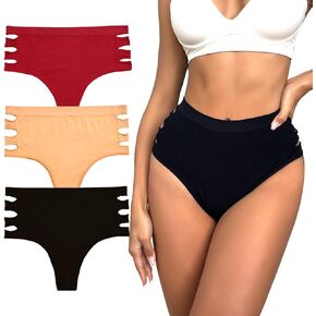 Cinvik Womens Briefs Underwear High Rise Cheeky Brazilian Cut Compression Panties Cut-Out Y2k Black Nude Red