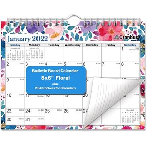 CRANBURY Small 8x6" Wall Calendar 2025-2026 (Floral), Use July 2025 to Dec 2026, Mini Monthly Hanging Calendar, Gorgeous Flower Designs, Use on Bulletin Board, Fridge, or on Desk, Includes Stickers