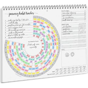 321Done Habit Tracker Calendar، صنع في الولايات المتحدة الأمريكية - مجلة إنتاجية معلقة على الحائط لمدة 12 شهرًا 8.5x11، مخطط شهري تحفيزي غير مؤرخ لتتبع العادات والأهداف