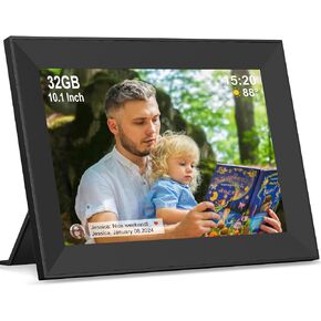 Frameo Digital Picture Frame,WiFi Slideshow Digital Photo Frame with 10.1 Inch IPS Touch Screen,Load from Phone to 32GB Digital Frame,Smart Rotating Pictures via White Electronic Picture Frame,Gift