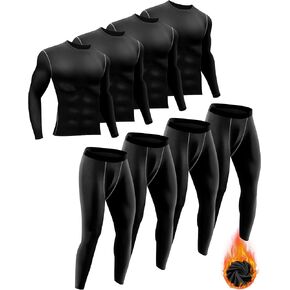 Liitrsh 4 Pcs Thermal Underwear Set for Men Sport Long Underwear Fleece Lined Base Layer Quick Dry Top Bottom for Hunting