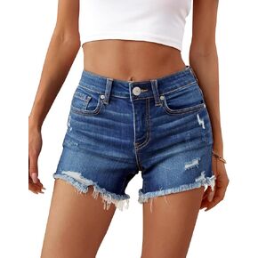 OFLUCK Women's High-Waisted Jeans Shorts Frayed Raw Hem Ripped Summer Denim Shorts