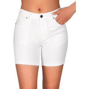 roswear Women's Casual Summer High Waisted Mid Thigh Jean Shorts Stretchy Cut Off Bermuda Shorts
