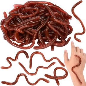 HLARTNET 20 Pcs Fake Earthworm - Soft Stretchy Rubber Earthworm Lifelike Plastic Worm Trick for Halloween April Fool's Day Party Decoration, 7 Inch
