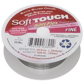 Soft Flex 21 Strand Stringing Wire - Flexible Braided - Fine 0.14 Diameter - Jewelry Making Bead Wire - Satin Silver
