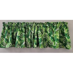Tropical Valance, Tropical Palm and Banana Tree Valance, Tropical Island Kitchen Curtain, Tropical Green Leaf Curtain, Short Tropical Curtain (41-42 Inches Wide x 15 Inches Long)