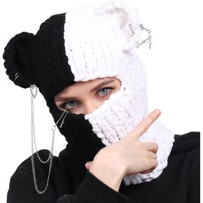 DAZCOS Knitted Balaclava Hat Beanies Devil Horn Head Mask Winter Full Face Cover Ski Mask for Women and Men
