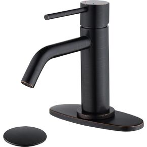 Single Hole Matte Black Bathroom Faucet with Pop Up Drain Assembly and Faucet Supply Hose, JXMMP Single Handle Lavatory Faucets for Sink, Black Sink Faucet Bathroom